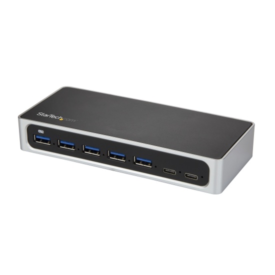 StarTech.com 7 Port USB C Hub with Fast Charge Port - USB-C to 5x USB-A 2x USB-C (USB 3.0 SuperSpeed 5Gbps) - Self Powered USB 3.2 Gen 1 Type-C Hub w/ Power Adapter - Desktop/Laptop Hub Image