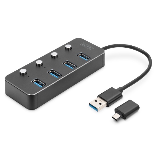 Digitus USB 3.0 Hub, 4-port, schaltbar, Aluminium Gehäuse Image