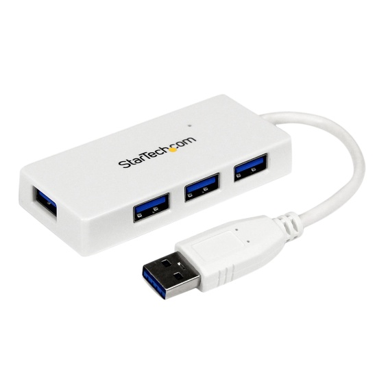 StarTech.com Portable 4 Port SuperSpeed Mini USB 3.0 Hub - White~Portable 4 Port SuperSpeed Mini USB 3.0 Hub - 5Gbps - White Image