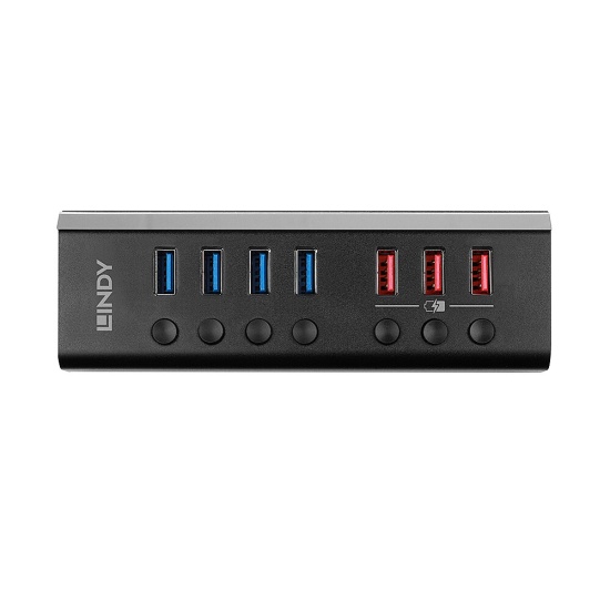 Lindy 4 Port USB 3.0 Hub with 3 Quick Charge 3.0 Ports USB 3.2 Gen 1 (3.1 Gen 1) Type-B 5000 Mbit/s Black Image