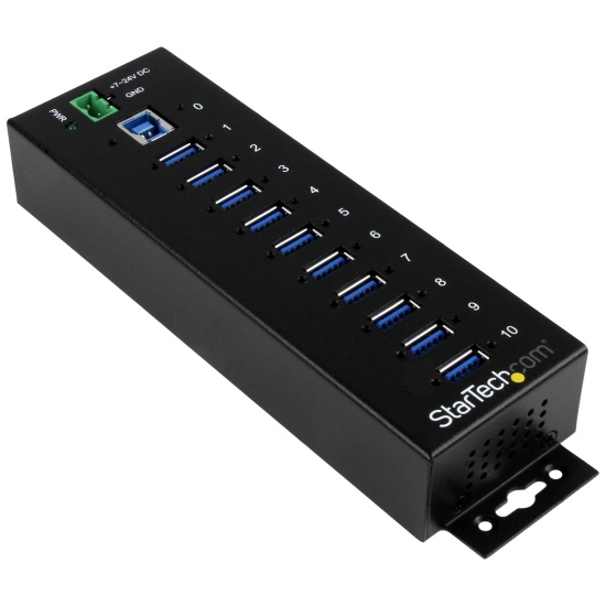 StarTech.com 10-Port Industrial USB 3.0 Hub - ESD and Surge Protection~10-Port USB 3.0 Hub - 5Gbps - Metal Industrial USB-A Hub with ESD & Surge Protection - Din Rail, Wall or Desk Mountable - TAA Compliant USB Expander Hub Image