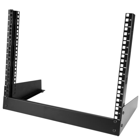 StarTech.com 2-Post 8U Desktop Server Rack, Small Open Frame 19in Computer Rack, Compact Network Rack for AV / Studio / Data / IT Equipment - Free Standing Two-Post Home/Office Rack Image