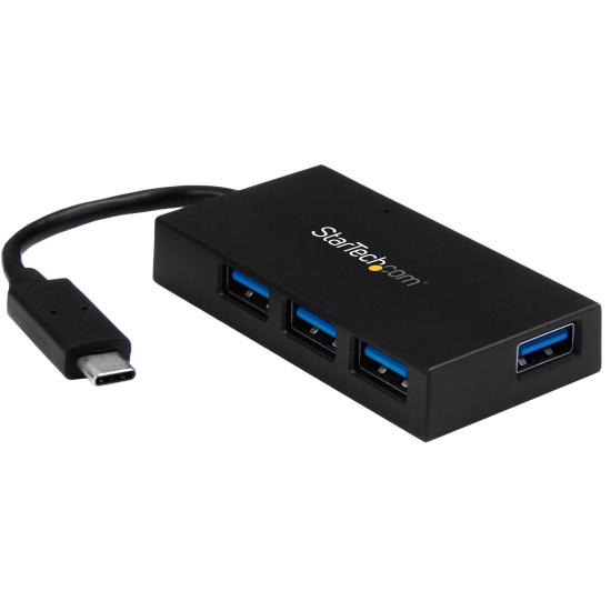 StarTech.com 4 Port USB C Hub - USB Type-C Hub w/ 4x USB-A Ports (USB 3.0/3.1 Gen 1 SuperSpeed 5Gbps) - USB Bus or Self Power - Portable USB-C to USB-A BC 1.2 Charging Hub w/ Power Adapter~4 Port USB C Hub - USB Type-C Hub w/ 4x USB-A Ports USB 3.0 hub (5 Image