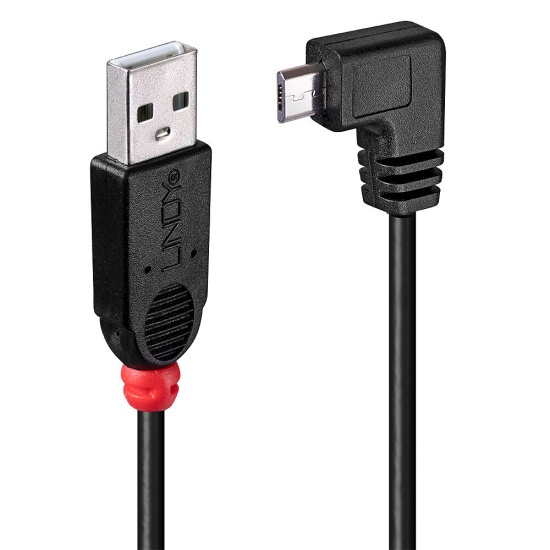 Lindy 2m USB 2.0 Cable - Type A to Micro-B Cable, 90 Degree Right Angle Image