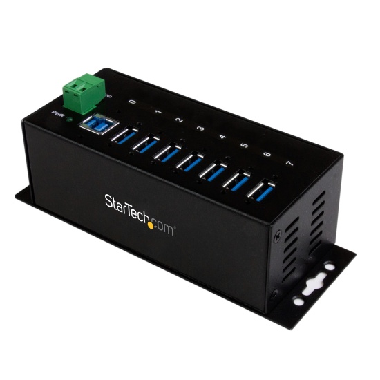 StarTech.com 7-Port Industrial USB 3.0 Hub with ESD Protection~7-Port USB 3.0 Hub (5Gbps) - Metal Industrial USB-A Hub with ESD Protection & 350W Surge Protection - Din Rail, Wall or Desk Mountable - TAA Compliant USB Expander Hub Image