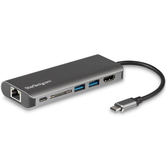 StarTech.com USB C Multiport Adapter, Portable USB-C Dock to 4K HDMI, 2-pt USB 3.0 Hub, SD/SDHC, GbE, 60W PD Pass-Through - USB Type-C/Thunderbolt 3 - REPLACED BY DKT30CHSDPD1 Image
