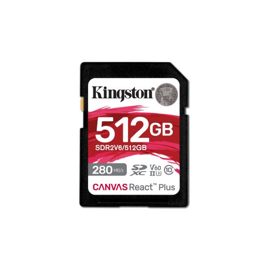 Kingston Technology 512GB Canvas React Plus SDXC UHS-II 280R/150W U3 V60 for Full HD/4K Image