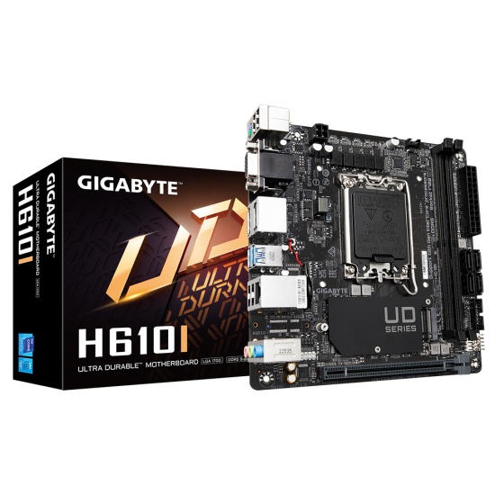 Gigabyte H610I Motherboard - Supports Intel Core 14th CPUs, 4+1+1 Hybrid Digital VRM, up to 5600MHz DDR5, 1xPCIe 3.0 M.2, GbE LAN, USB 3.2 Gen 1 Image