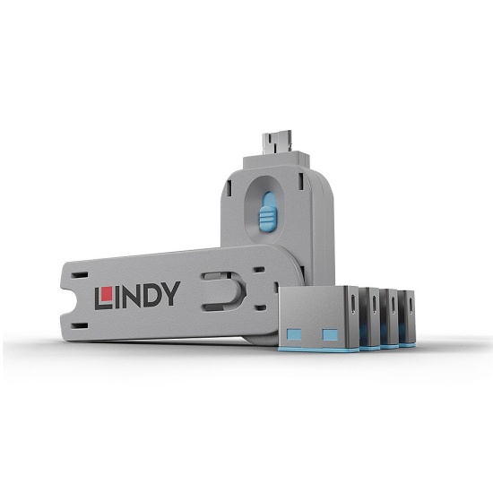Lindy USB Port Locks 4x Blue+Key Image