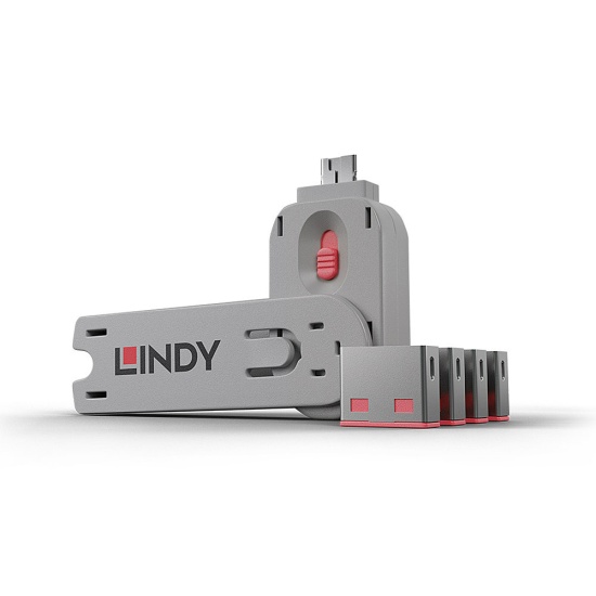 Lindy USB Port Locks 4x PINK+Key Image