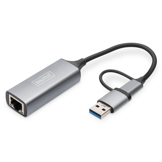 Digitus USB Type-C™ Gigabit Ethernet Adapter 2.5G, USB-C™ + USB A (USB3.1/3.0) Image