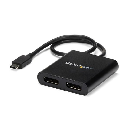 StarTech.com USB-C to Dual DisplayPort 1.2 Adapter, USB Type-C Multi-Monitor MST Hub, Dual 4K 30Hz/1080p 60Hz DP Laptop Display Extender / Splitter, Extra-Long Built-In Cable - Windows Only Image