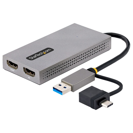 StarTech.com USB to Dual HDMI Adapter, USB A/C to 2x HDMI Displays (1x 4K30Hz, 1x 1080p), Integrated USB-A to C Dongle, 4in/11cm Cable, USB 3.0 to HDMI Display Adapter, Windows & macOS Image