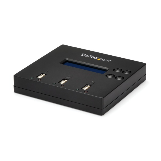 StarTech.com Standalone 1 to 2 USB Thumb Drive Duplicator and Eraser, Multiple USB Flash Drive Copier, System and File and Whole-Drive Copy at 1.5 GB/min, Single and 3-Pass Erase, LCD Display Image