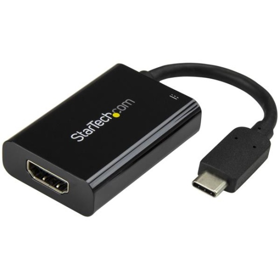 StarTech.com USB C to HDMI 2.0 Adapter with Power Delivery - 4K 60Hz USB Type-C to HDMI Display Video Converter - 60W PD Pass-Through Charging Port - Thunderbolt 3 Compatible - Black Image