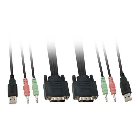 LevelOne 2-Port USB DVI-D Single Link Cable KVM Switch, audio support Image