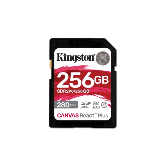 Kingston Technology 256GB Canvas React Plus SDXC UHS-II 280R/150W U3 V60 for Full HD/4K Image