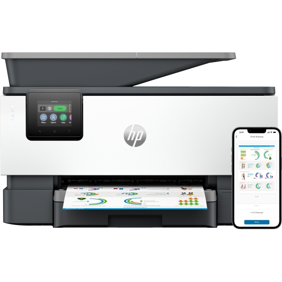 HP OfficeJet Pro 9120b All-in-One Printer, Color, Printer for Home and home office, Print, copy, scan, fax, Wireless; Two-sided printing; Two-sided scanning; Scan to email; Scan to pdf; Fax; Front USB flash drive port; Touchscreen; Print from phone or tab Image