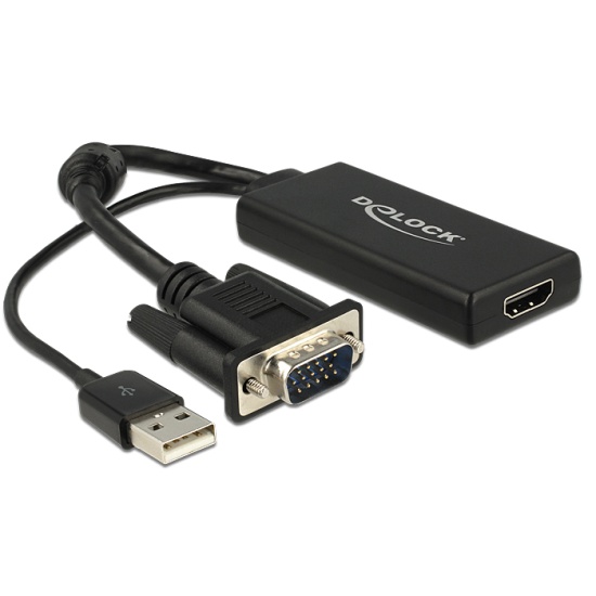 DeLOCK 0.25m VGA+USB2.0-A/HDMI VGA (D-Sub) + USB Black Image