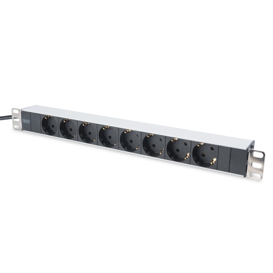 Digitus aluminum outlet strip, 8 safety outlets, 2 m supply safety plug Image