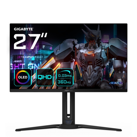 AORUS FO27Q3 27” OLED Gaming Monitor - 2560 x 1440(QHD), 360Hz, 0.03ms, KVM, 250 cd/m2, FreeSync Premium Pro, DisplayHDR True Black 400, HDMI 2.1 Image