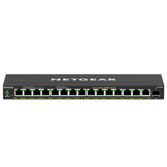 NETGEAR GS316EP Managed Gigabit Ethernet (10/100/1000) Power over Ethernet (PoE) Black Image