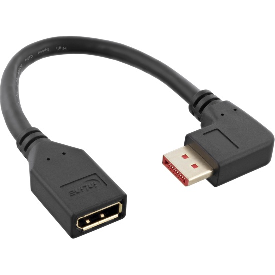 InLine DisplayPort 1.4 adapter cable M/F, 8K4K, angled right, black/gold Image