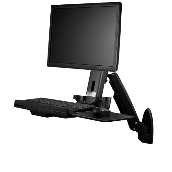 StarTech.com Wall Mount Workstation - Articulating Full Motion Standing Desk with Ergonomic Height Adjustable Monitor & Keyboard Tray Arm - Mouse & Scanner Holders - Single VESA Display Image