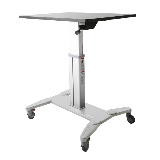 StarTech.com Mobile Standing Desk - Portable Sit Stand Ergonomic Height Adjustable Cart on Wheels - Rolling Computer/Laptop Workstation Table with Locking One-Touch Lift for Teacher/Student Image