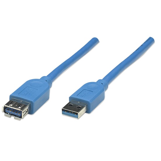 Manhattan USB-A to USB-A Extension Cable, 2m, Male to Female, Blue, 5 Gbps (USB 3.2 Gen1 aka USB 3.0), Equivalent to USB3SEXT2MBK (except colour), SuperSpeed USB, Lifetime Warranty, Polybag Image