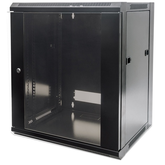 Intellinet Network Cabinet, Wall Mount (Standard), 12U, Usable Depth 410mm/Width 510mm, Black, Flatpack, Max 60kg, Metal & Glass Door, Back Panel, Removeable Sides,Suitable also for use on desk or floor, 19