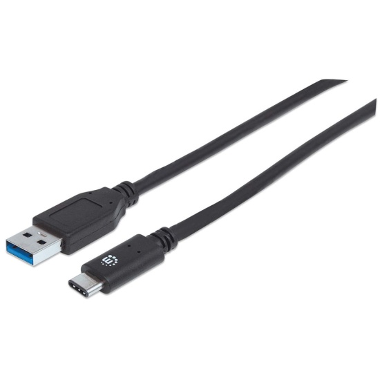 Manhattan USB-C to USB-A Cable, 1m, Male to Male, 10 Gbps (USB 3.2 Gen2 aka USB 3.1), 3A (fast charging), Equivalent to USB31AC1M, SuperSpeed+ USB, Black, Lifetime Warranty, Polybag Image