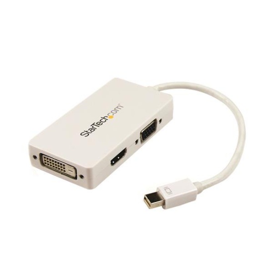 StarTech.com Travel A/V Adapter: 3-in-1 Mini DisplayPort to VGA DVI or HDMI Converter - White Image