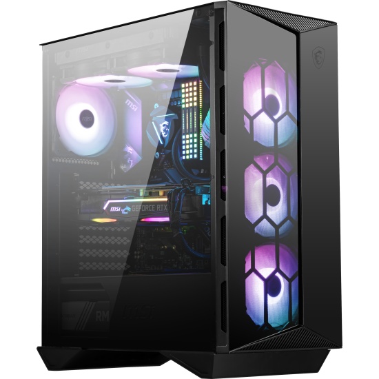 MSI MPG GUNGNIR 110R Mid Tower Gaming Computer Case Black, USB 3.2 Gen2 Type C, 4x 120mm ARGB Fan, Mystic Light Sync, 1 to 6 ARGB Control board, 2x Tempered Glass Panels, ATX, mATX, mini-ITX Image