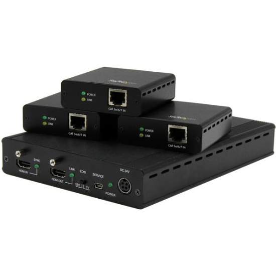 StarTech.com 3-Port HDBaseT Extender Kit with 3 Receivers - 1x3 HDMI over CAT5e Splitter - Up to 4K Image