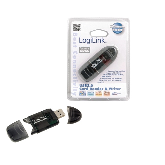 LogiLink Cardreader USB 2.0 Stick external for SD/MMC card reader Black Image