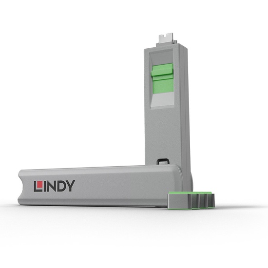 Lindy USB Type C Port Blocker Key - Pack of 4 Blockers, Green Image