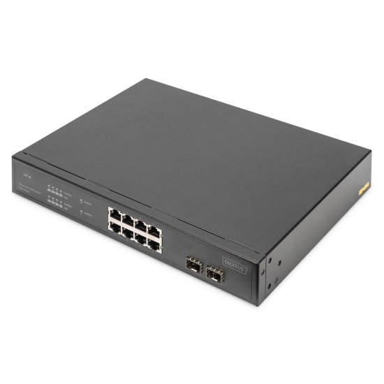 Digitus 8-Port Gigabit PoE Networkswitch, 19 Zoll, unmanaged, 2 Uplinkports, SFP, 140 W, af/at Image