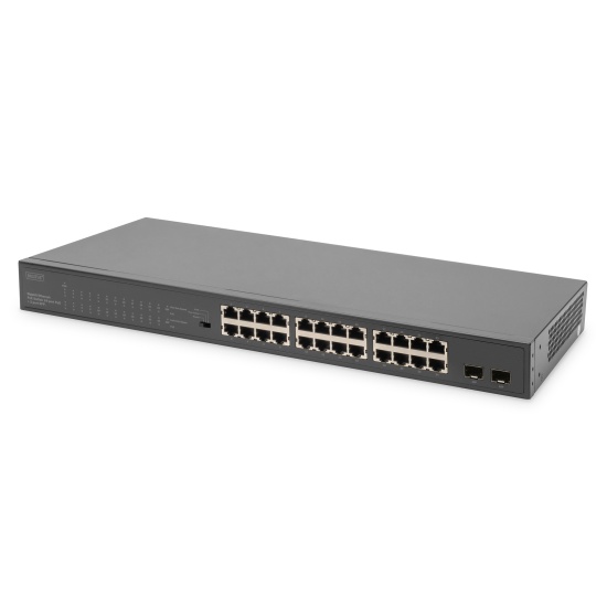 Digitus 24-Port Gigabit PoE Networkswitch,19 Zoll, unmanaged,2 Uplink Ports, SFP, 370 W, af/at Image