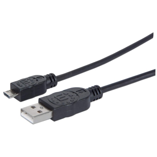 Manhattan USB-A to Micro-USB Cable, 1.8m, Male to Male, Black, 480 Mbps (USB 2.0), Equivalent to UUSBHAUB6, Hi-Speed USB, Lifetime Warranty, Polybag Image