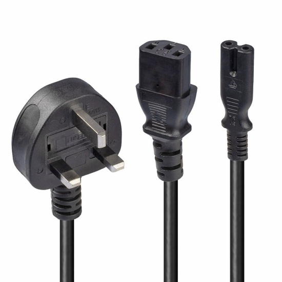 Lindy 2.5m UK 3 Pin Plug to IEC C13 and IEC C7 Splitter Extension Cable, Black Image