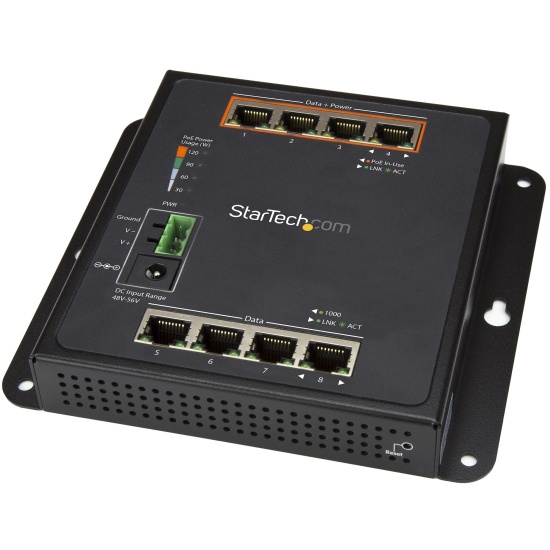 StarTech.com Industrial 8 Port Gigabit PoE Switch - 4 x PoE+ 30W - Power Over Ethernet - Hardened GbE Layer/L2 Managed Switch - Rugged High Power Gigabit Network Switch IP-30/-40C to +75C Image