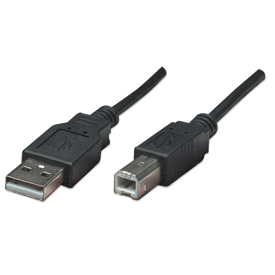 Manhattan USB-A to USB-B Cable, 0.5m, Male to Male, 480 Mbps (USB 2.0), Equivalent to USB2HAB50CM, Hi-Speed USB, Black, Lifetime Warranty, Polybag Image