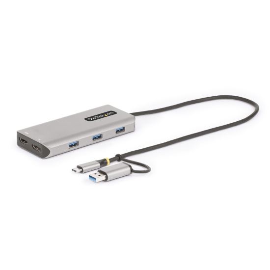 StarTech.com USB-C Multiport Adapter w/Attached USB-C to USB-A Dongle, Dual HDMI (4K30Hz/1080p60Hz), 3x USB-A 5Gbps, Mini Travel Dock, Laptop Docking Station, 1.3ft/40cm Cable Image