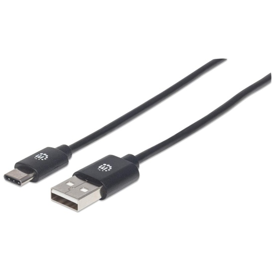 Manhattan USB-C to USB-A Cable, 2m, Male to Male, Black, 480 Mbps (USB 2.0), Equivalent to USB2AC2M, Hi-Speed USB, Lifetime Warranty, Polybag Image