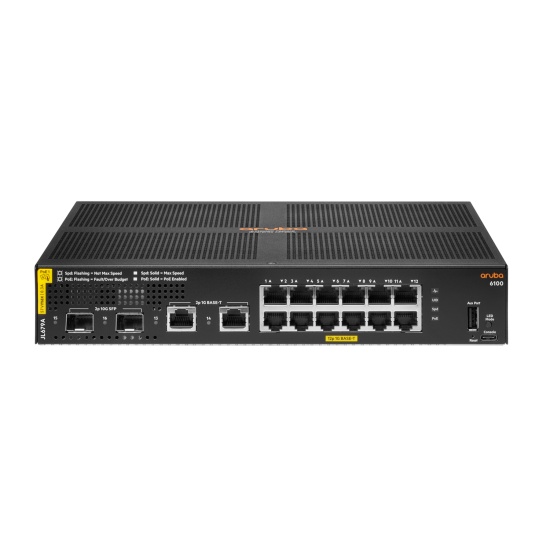 Aruba 6100 12G Class4 PoE 2G/2SFP+ 139W Managed L3 Gigabit Ethernet (10/100/1000) Power over Ethernet (PoE) 1U Black Image