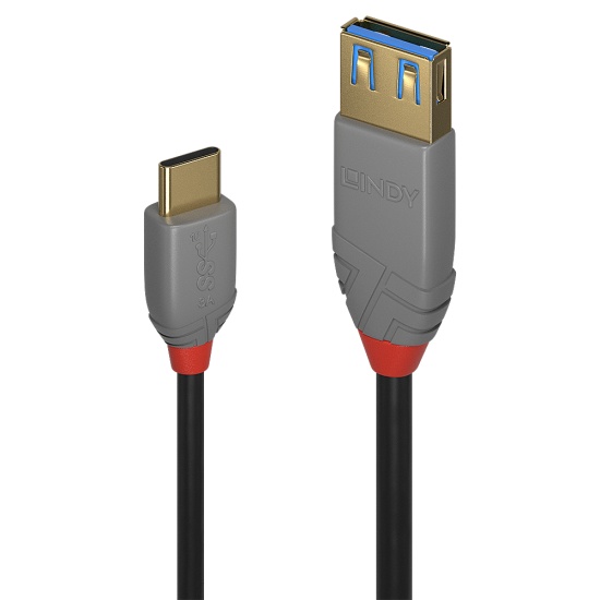 Lindy 0.15m USB 3.2 Type C to A Adapter Cable, 10Gbps, Anthra Line Image