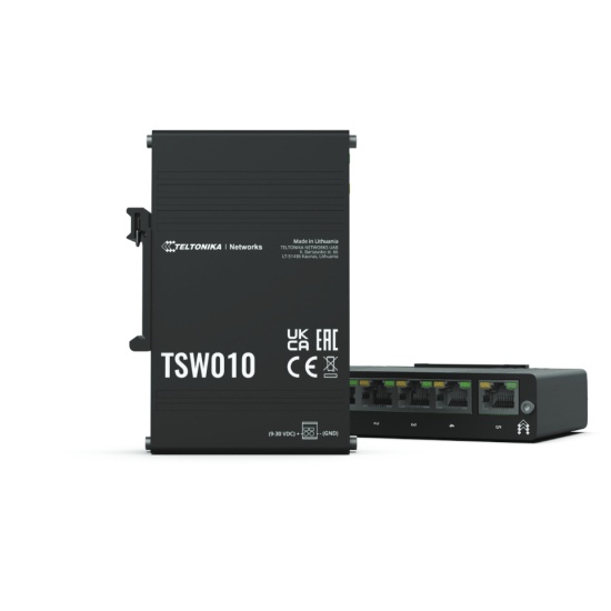 Teltonika TSW010 DIN Rain Switch 5 x Fast Ethernet (10/100) Power over Ethernet (PoE) Black Image