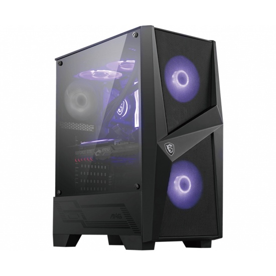 MSI MAG FORGE 100M Mid Tower Gaming Computer Case 'Black, 2x 120mm RGB PWM Fan, 1x 120mm Fan, 1-6 RGB Hub, Tempered Glass Panel, ATX, mATX, mini-ITX' Image