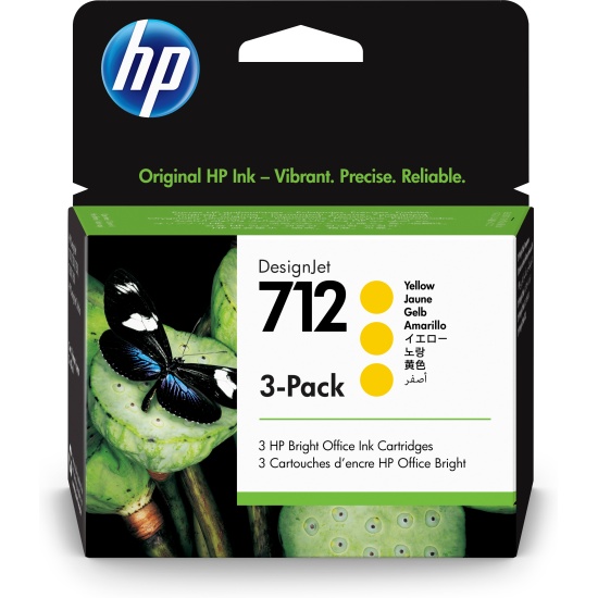 HP 712 3-pack 29-ml Yellow DesignJet Ink Cartridge Image